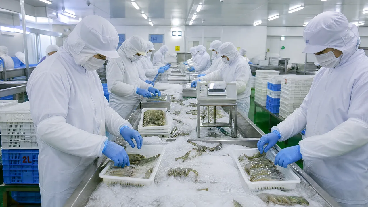 Frozen seafood processing line